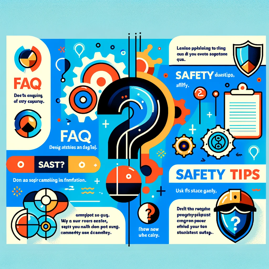 DALL·E 2023 11 10 11.14.42 Visually appealing graphics for key sections of a guide such as FAQs and safety tips. Create an engaging and informative design for each section. For